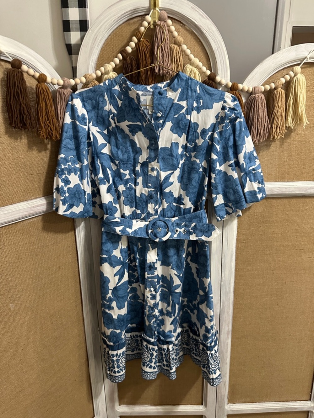 Joie Blue and White Floral Belted Dress